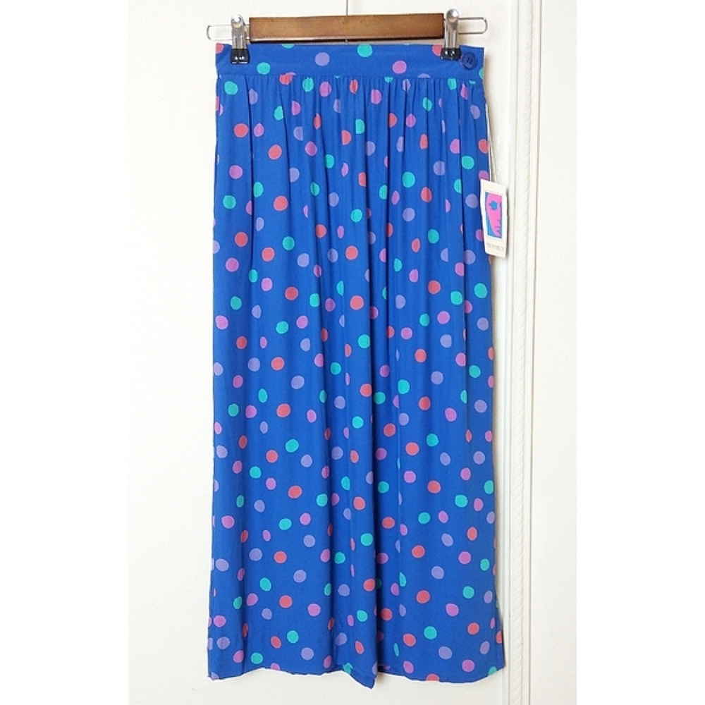Vintage Prophecy NWTs Midi Skirt Polka Dots Flowy Straight Size XS